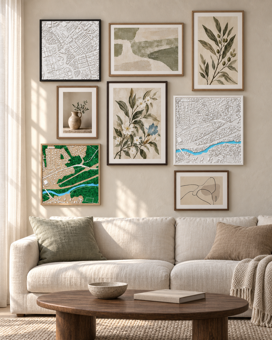 Framed Dear Place maps styled in a home