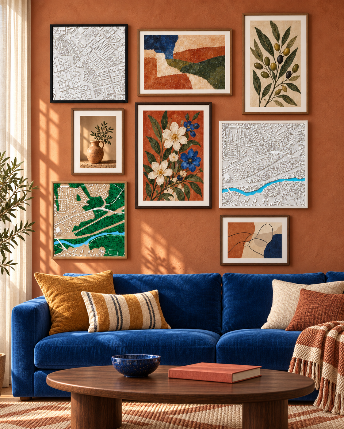 Framed Dear Place maps styled in a home